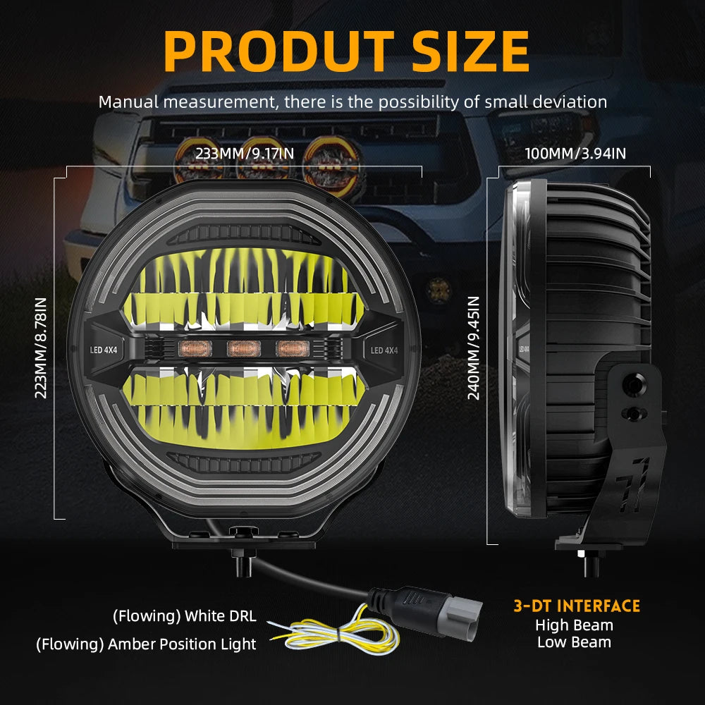 Projecteur LED 9 pouces - Longue portée / Driving Light - 4AllOffroad sans faisceau