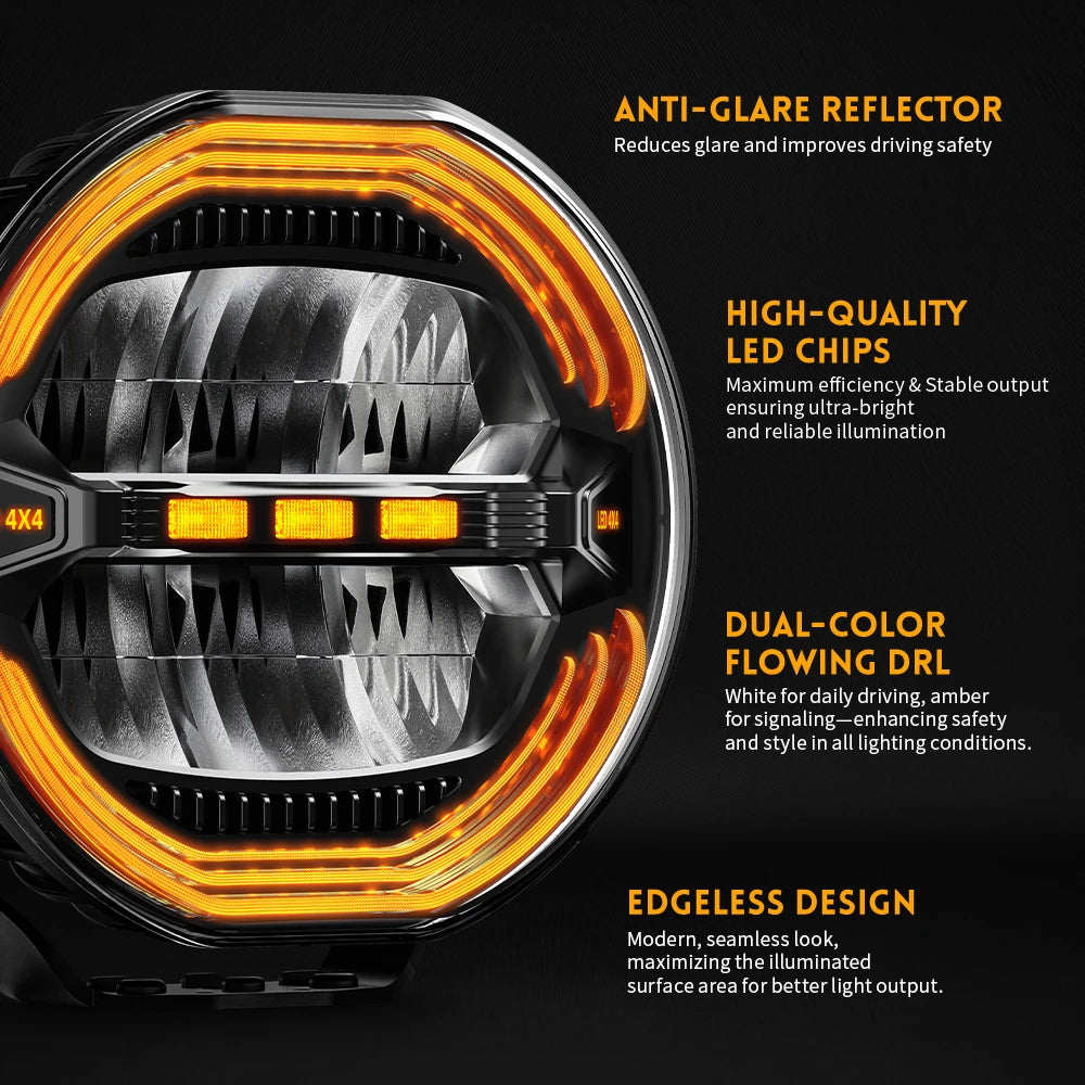 Projecteur LED 9 pouces - Longue portée / Driving Light - 4AllOffroad sans faisceau